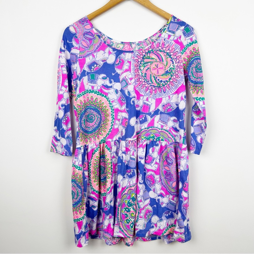Lilly Pulitzer Girls Elephant Pattern 3/4 Length Sleeve Dress